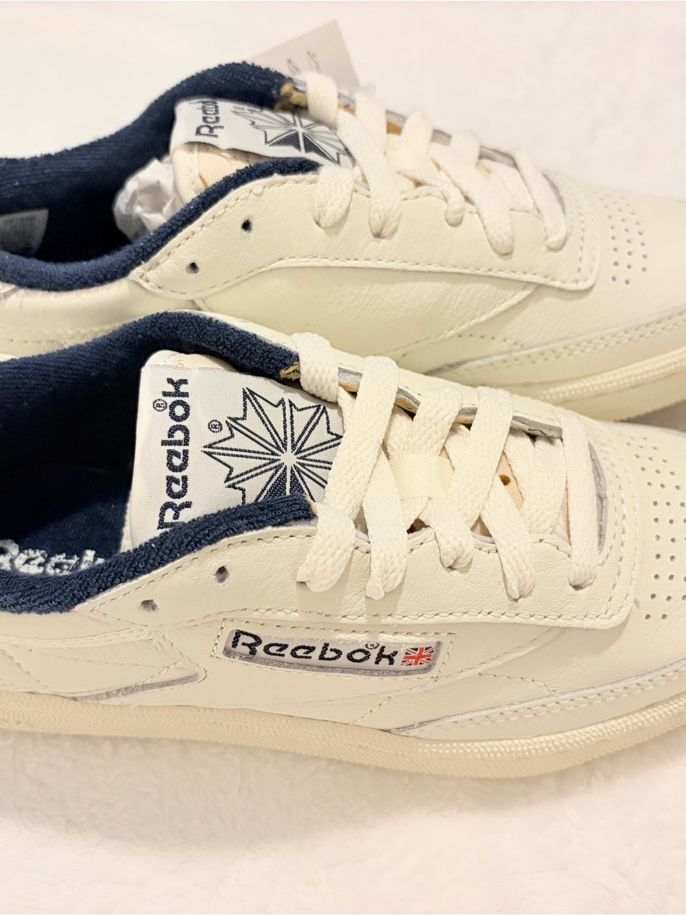 Reebok Kids Leather Sneakers in Cream with Navy Accents